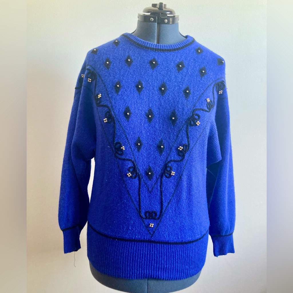 Vintage 1980s Wool/Angora Blend Embellished Sweater